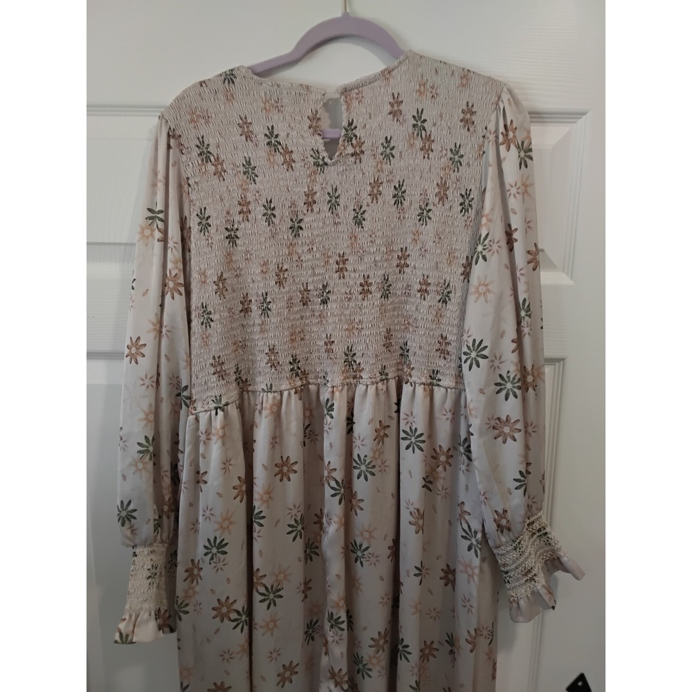 Polagram Floral Smocked Midi Dress Womens 3XL Cream Long Sleeve Cottagecore - Picture 5 of 9